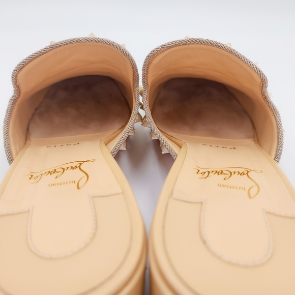 Christian Louboutin Beige Leather Studded Spike Slip-On Mules EU 39 - Picture 6 of 9